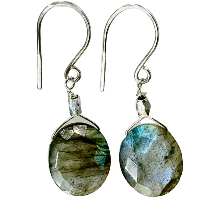 Silver Sparrow Jewelry Earring - Labradorite Oval/Hill Tribe Silver