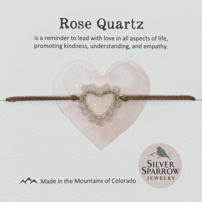 Silver Sparrow Jewelry BR-WOVEN HEART/ROSE QUARTZ