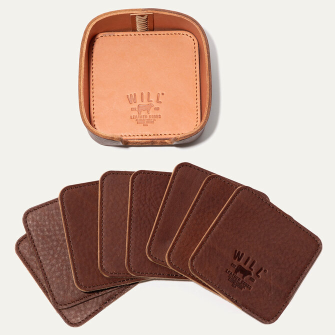 SPIRIT LEATHERWORKS LLC Coaster Set - 8 Leather