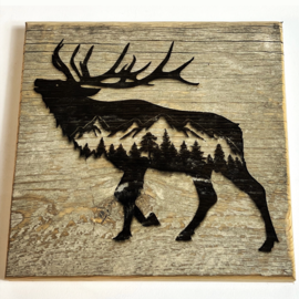 BLUE WING WOODCRAFT Sign - Elk Forest/Mountains 6x6 BLUE WING WOODCRAFT Sign - Elk Forest/Mountains 6x6