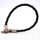 HESTON Bracelet - Braided Black Leather Heavy Sterling Silver Clasp