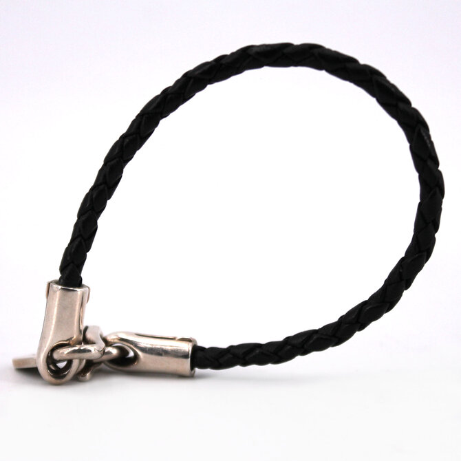 HESTON Bracelet - Braided Black Leather Heavy Sterling Silver Clasp