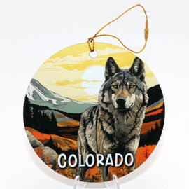 ZEN HILLS ORNAMENT-WOLF/SUNSET COLORADO