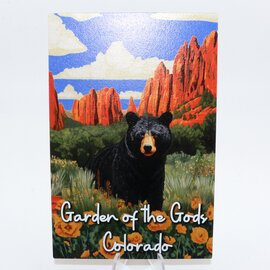 ZEN HILLS POST CARD-WOOD BEAR/ROCKS/FLOWERS GARDEN OF THE GODS CO
