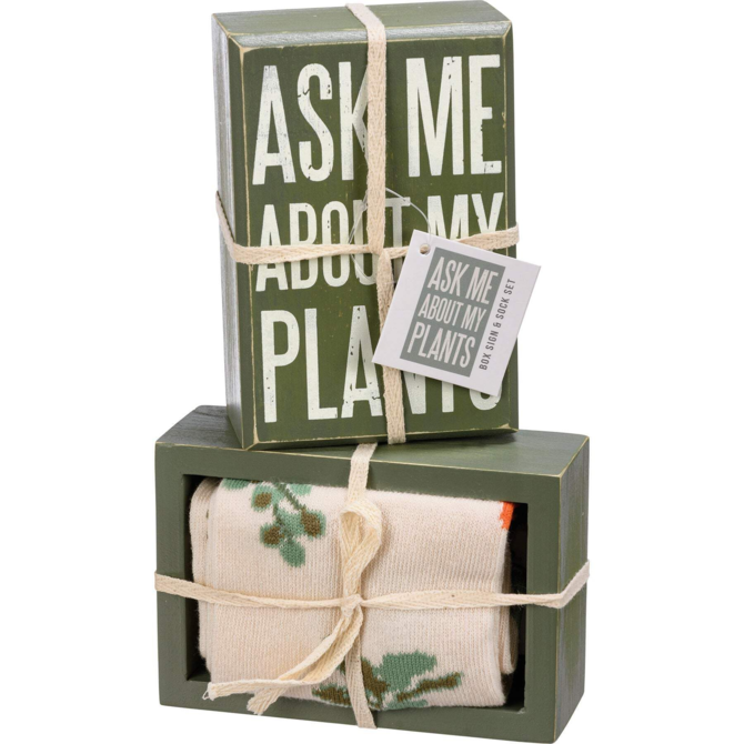 PRIMITIVES BY KATHY Box Sign/Sock Set - Ask About Plants