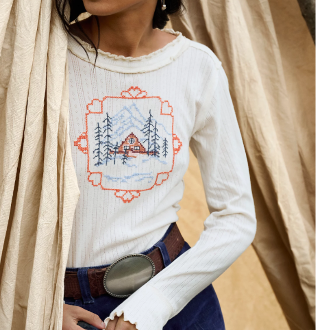 FREE PEOPLE Top - Through the Woods Cross Stitch