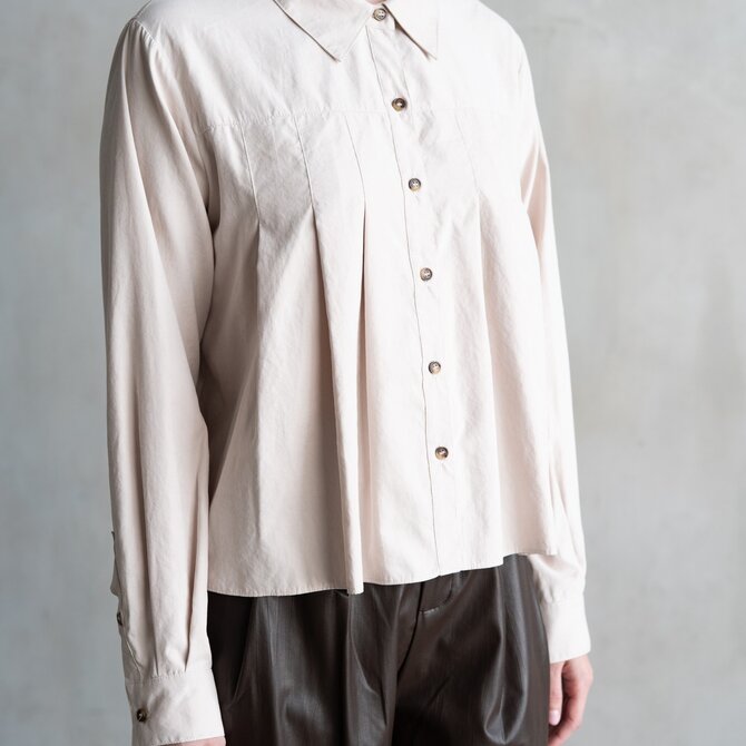 ELLE GREY Shirt - Pleated Button Up Long Sleeve