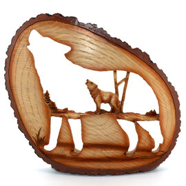 SLIFKA SALES COMPANY Wolf Carved in Log  7.25"X 9"