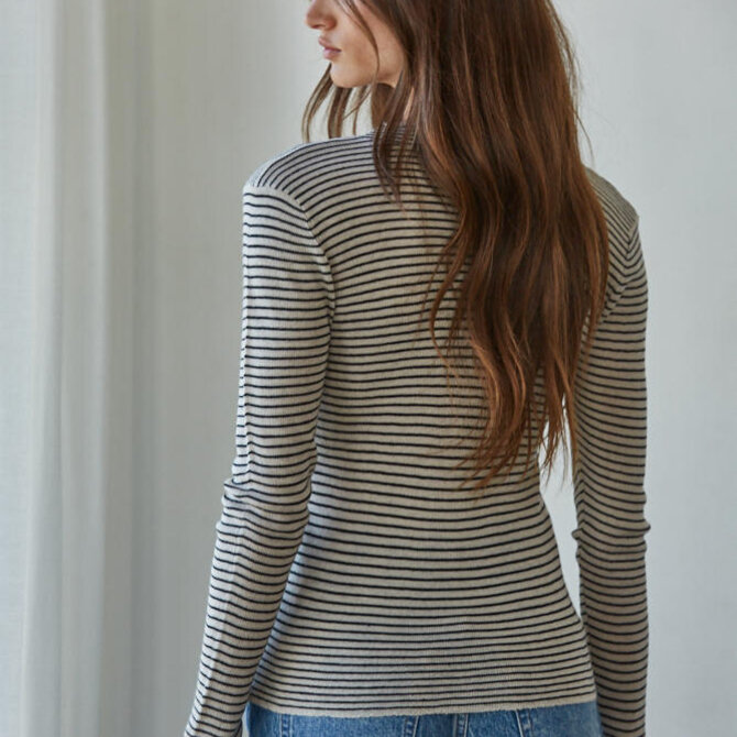 By Together Top - Mini Stripe Lettuce Edge Mock Neck
