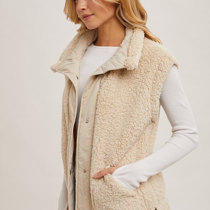 Blu Ivy Vest - Sherpa Mock Neck Button-Down