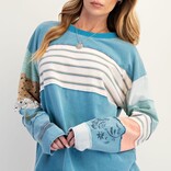 EASEL LOS ANGELES Top - Stripe Mix Terry Knit Long Sleeve EASEL LOS ANGELES Top - Stripe Mix Terry Knit Long Sleeve