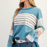 EASEL LOS ANGELES Top - Stripe Mix Terry Knit Long Sleeve EASEL LOS ANGELES Top - Stripe Mix Terry Knit Long Sleeve