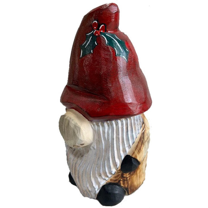 Rustic Woodworks GNOME W/ HOLIDAY HAT/HOLLY 10"