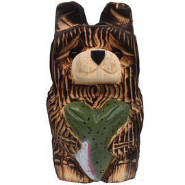 Rustic Woodworks Bear w/ Fish on Belly Brown 10"
