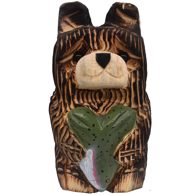 Rustic Woodworks BEAR W/ FISH ON BELLY BRWN 10"