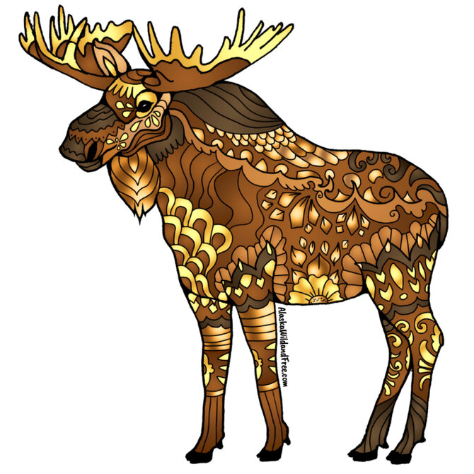 ALASKA WILD AND FREE STKR-MOOSE BROWN 3"