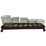 ARTISANS GALLERY TRAY W/ 5 SQ CRACKLE GLS VASES