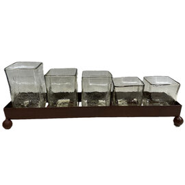 ARTISANS GALLERY TRAY W/ 5 SQ CRACKLE GLS VASES
