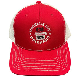 EMI SPORTSWEAR Cap - Trucker Red/White Mesh Mountain Life CO 1876 Round