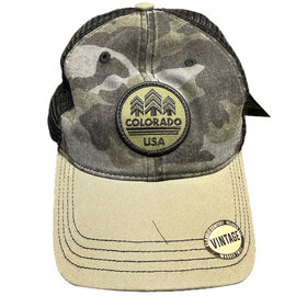 GREAT MOUNTAIN WEST Cap - Camo Black Mesh w/Patch Round Trees CO