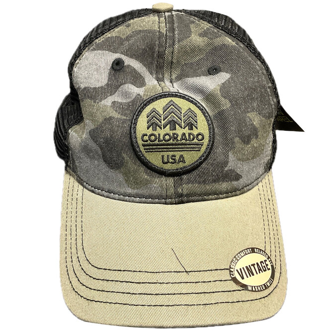 GREAT MOUNTAIN WEST Cap - Camo Black Mesh w/Patch Round Trees CO