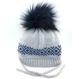 Villagehouse Importers Hat - Infant/Toddler Gray/Blue/Pom