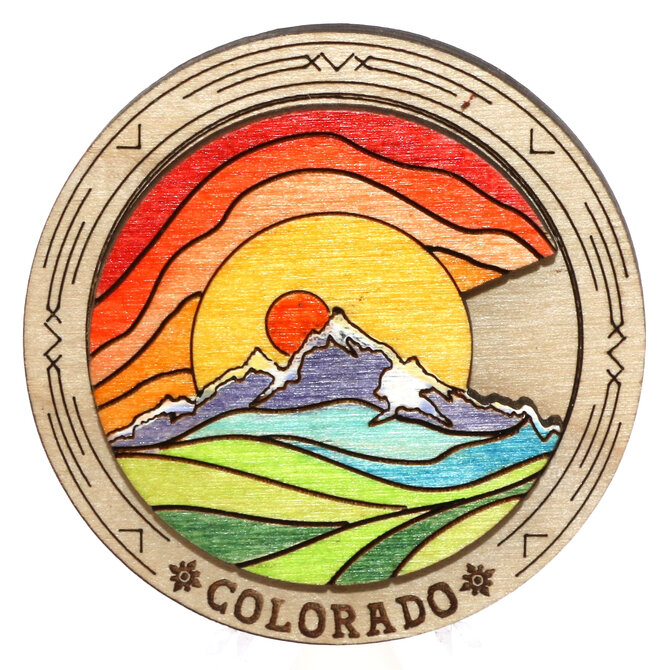Raku Pottery Works Magnet - Mountain Colorado Round Wood