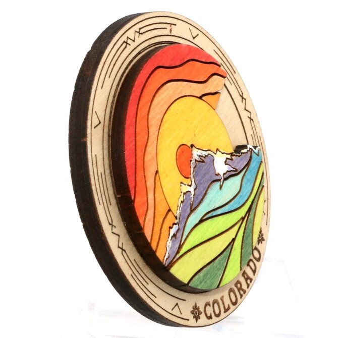 Raku Pottery Works Magnet - Mountain Colorado Round Wood