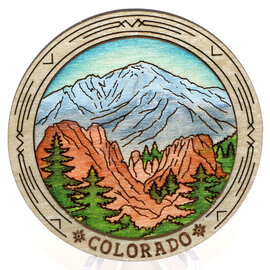 Raku Pottery Works Magnet - Pikes Peak Round Wood