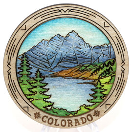 Raku Pottery Works Magnet - Maroon Bells Round Wood