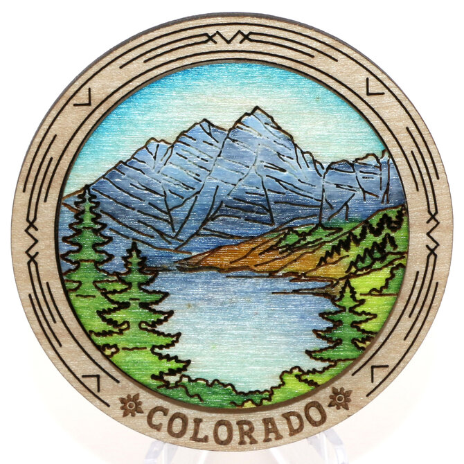 Raku Pottery Works Magnet - Maroon Bells Round Wood