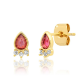 Tai Rittichai Inc Earrings - Red Tear/Glass Post/CZ Crown