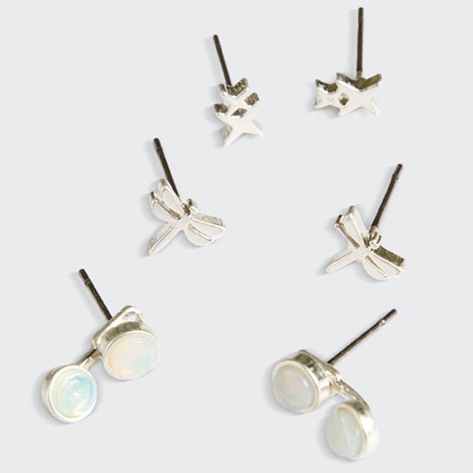 Scout Curated Wears Earring Set - Dragonfly/Stars/Opalite/Silver