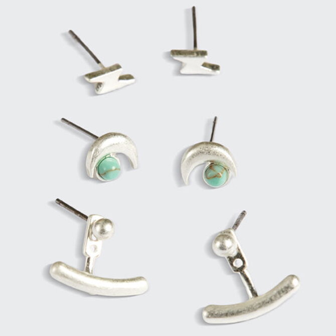 Scout Curated Wears Earring Set - Moon/Lightning/Turquoise/Silver