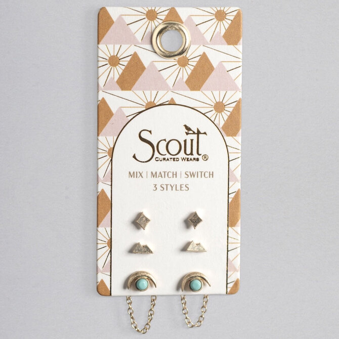 Scout Curated Wears Earring Set - Mountain/Diamond/Turquoise/Gold