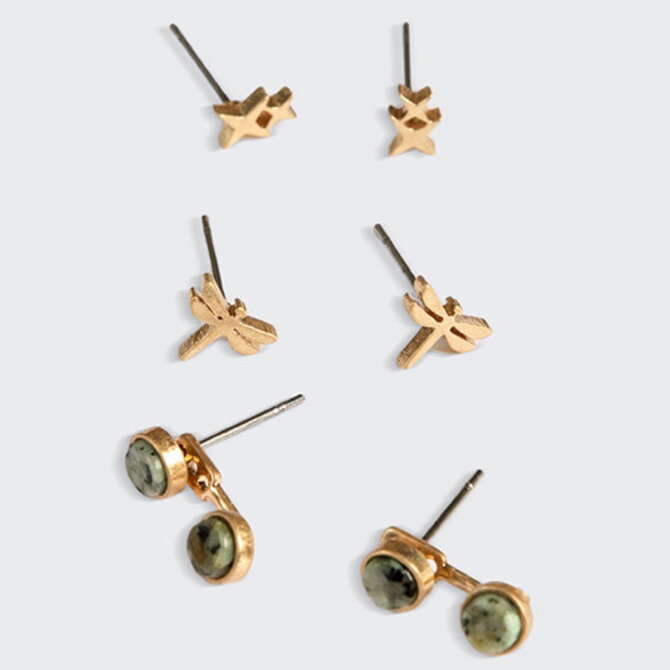 Scout Curated Wears Earring Set - Dragonfly/African Turquoise/Gold