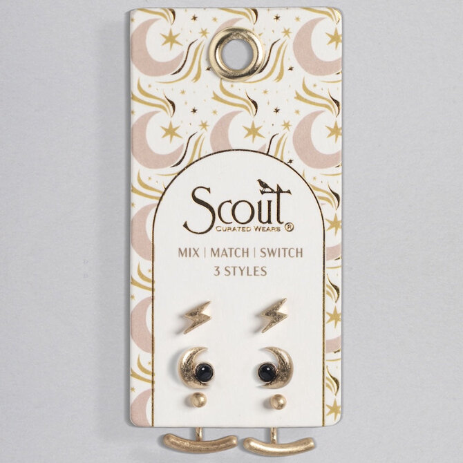 Scout Curated Wears ER SET-MOON/LIGHTNING/BLK SPINEL/GLD