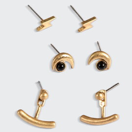 Scout Curated Wears Earring Set - Moon/Lightning/Black Spinel/Gold