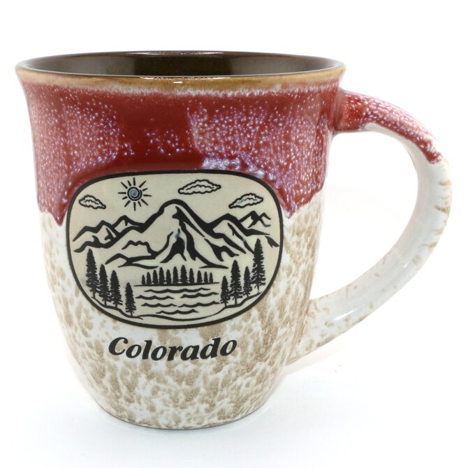 American Gift Corp MUG-MOUNTAIN SCENE OVAL DRIP GLAZE COLORADO 18OZ ASST