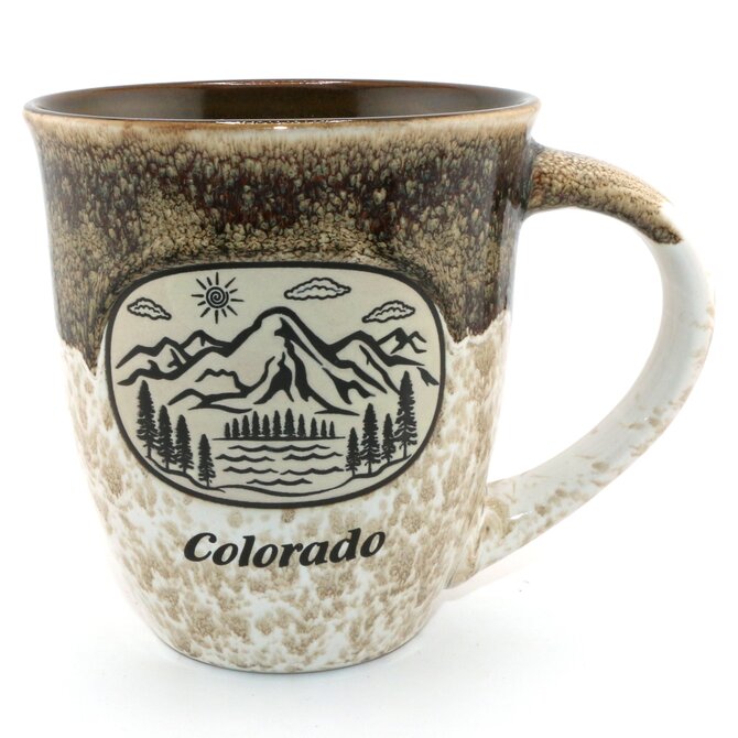 American Gift Corp MUG-MOUNTAIN SCENE OVAL DRIP GLAZE COLORADO 18OZ ASST
