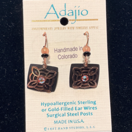 ADAJIO LEFT HAND STUDIOS Earring - Rose Flower/Black Square
