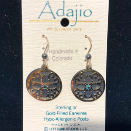 ADAJIO LEFT HAND STUDIOS Earring - Round w/Cab Black Gold Plated