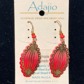 ADAJIO LEFT HAND STUDIOS Earring - Red/Pink Oval Design Gold Plated