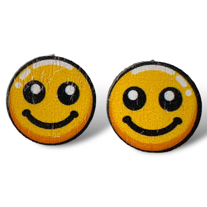 GREEN TREE JEWELRY Earring - Smiley Face Wooden
