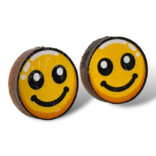 GREEN TREE JEWELRY Earring - Smiley Face Wooden