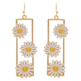 Rain Jewelry Collection Earring - Flower White/Rectangle Trellis