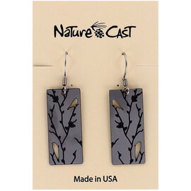 NATURE CAST METALWORKS Earring - Birds on Berries Rectangle