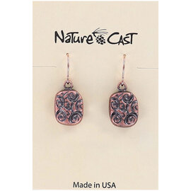 NATURE CAST METALWORKS Earring - Oval/Swirls Aged Copper Tone