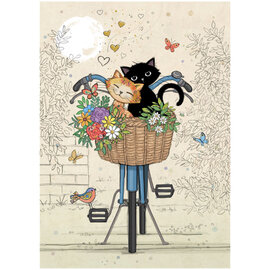NOTES & QUERIES INC Card - Bike Basket Kitties