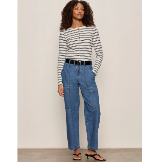 Sanctuary Clothing Top - Ribbed Stripe Button Up